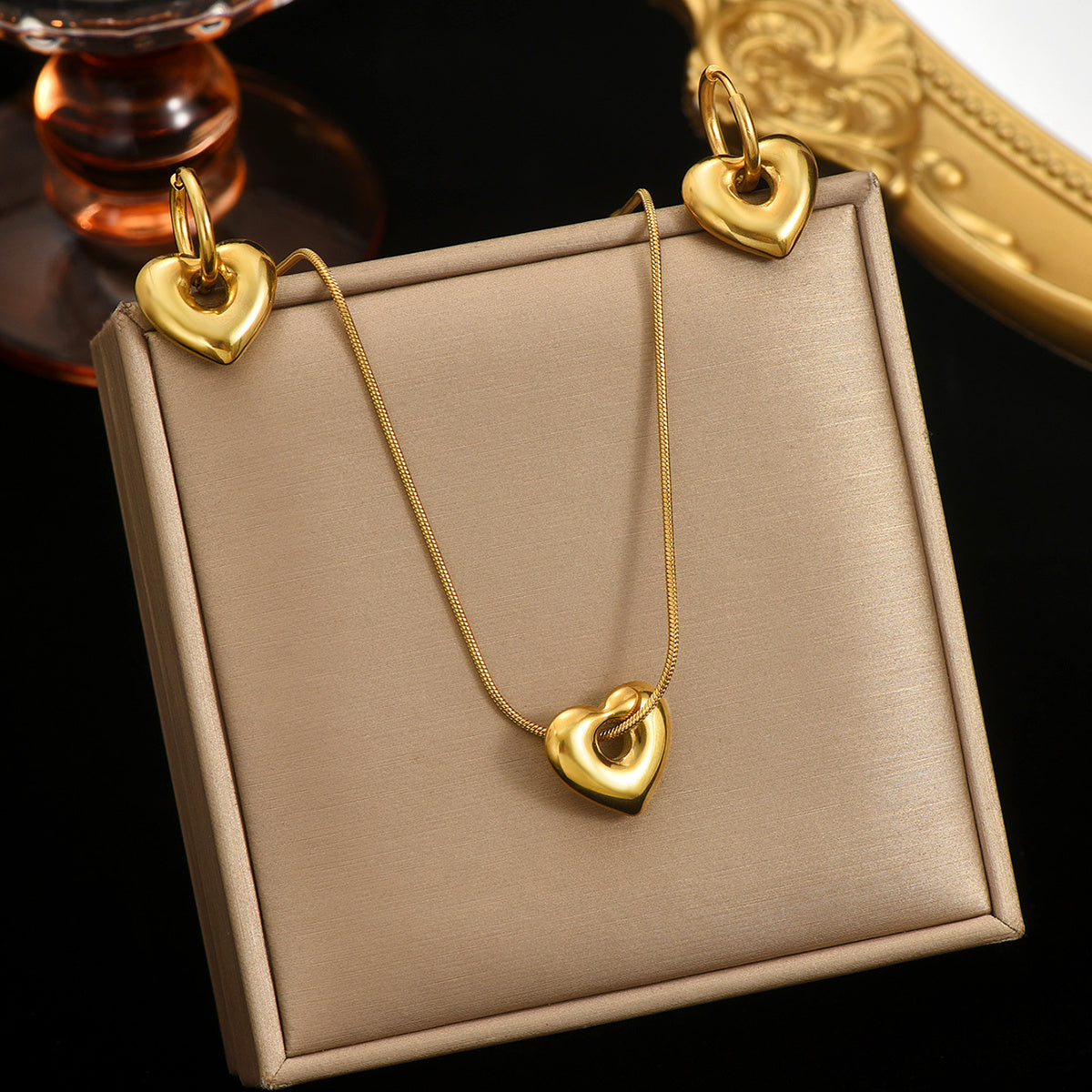 Lxalry 18K Gold Plated Hollow Heart Jewelry Set