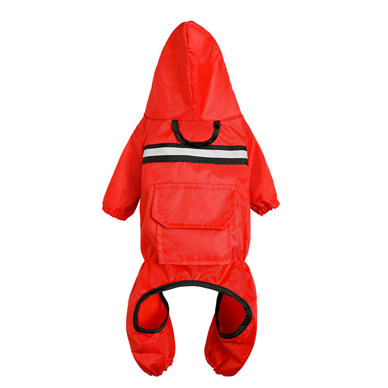 Red raincoat with reflective strip on a white background