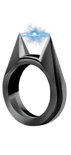Black ring with a transparent gemstone on a white background