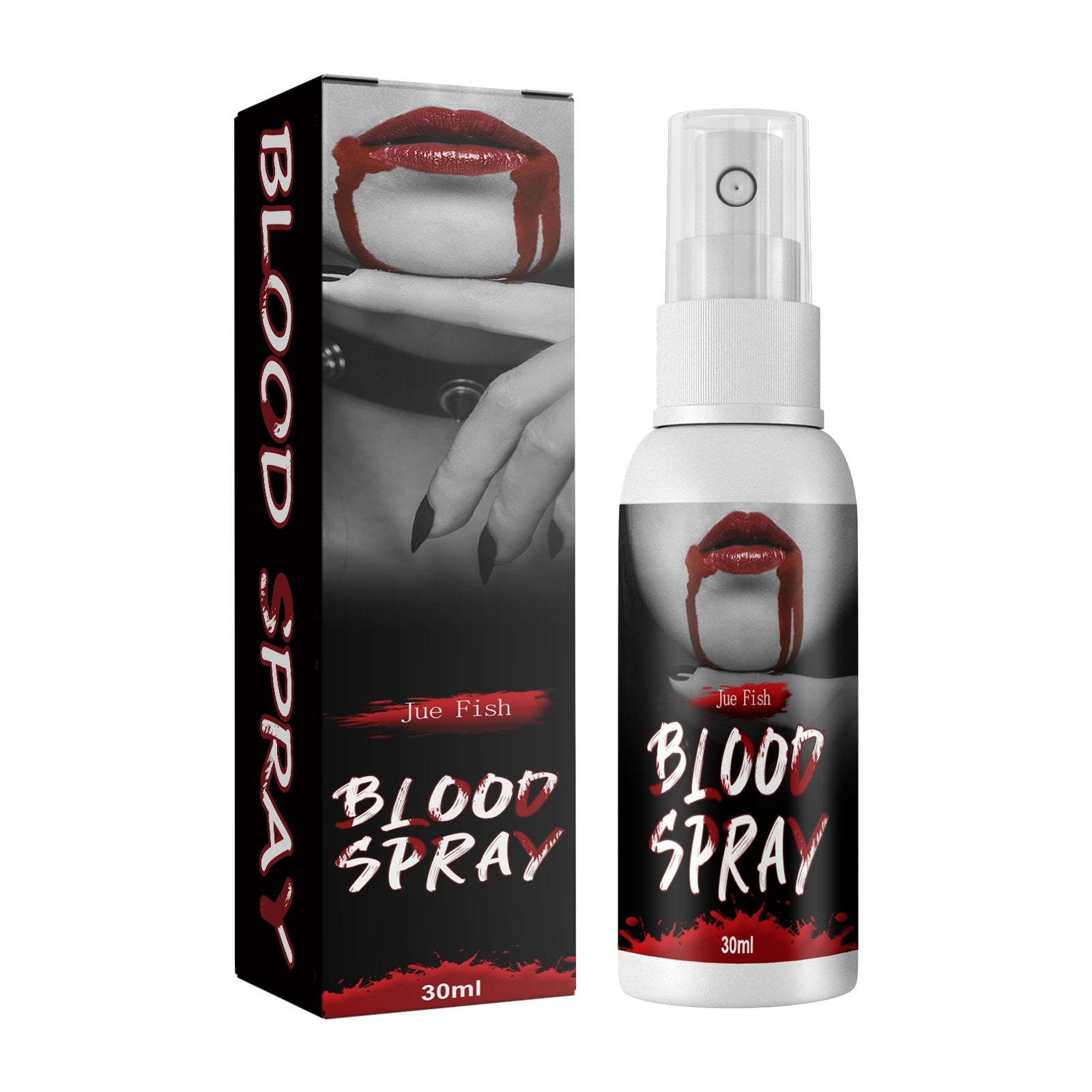 Blood spray product with packaging on a white background