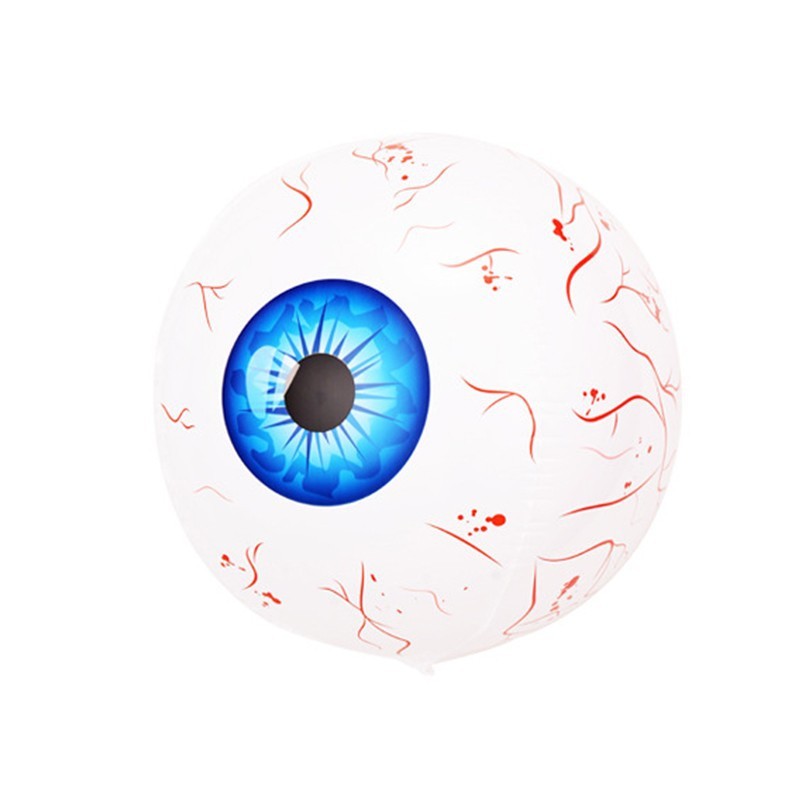 Blue eye with red blood vessels on a white background