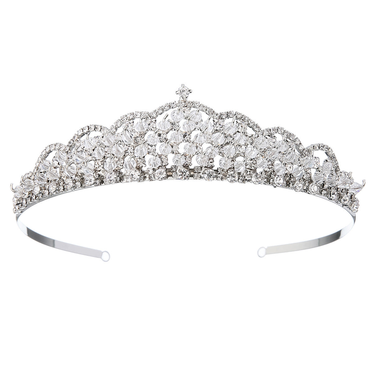Silver tiara with clear stones on a white background