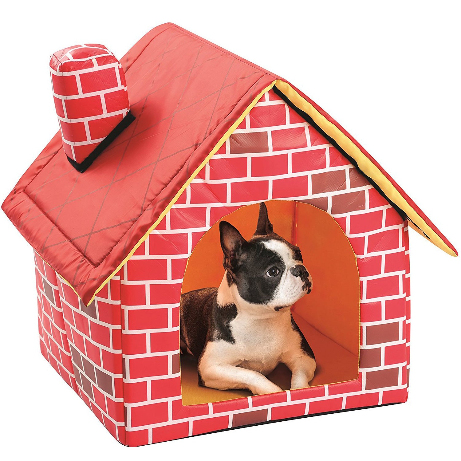 Dog house with a dog inside on a white background