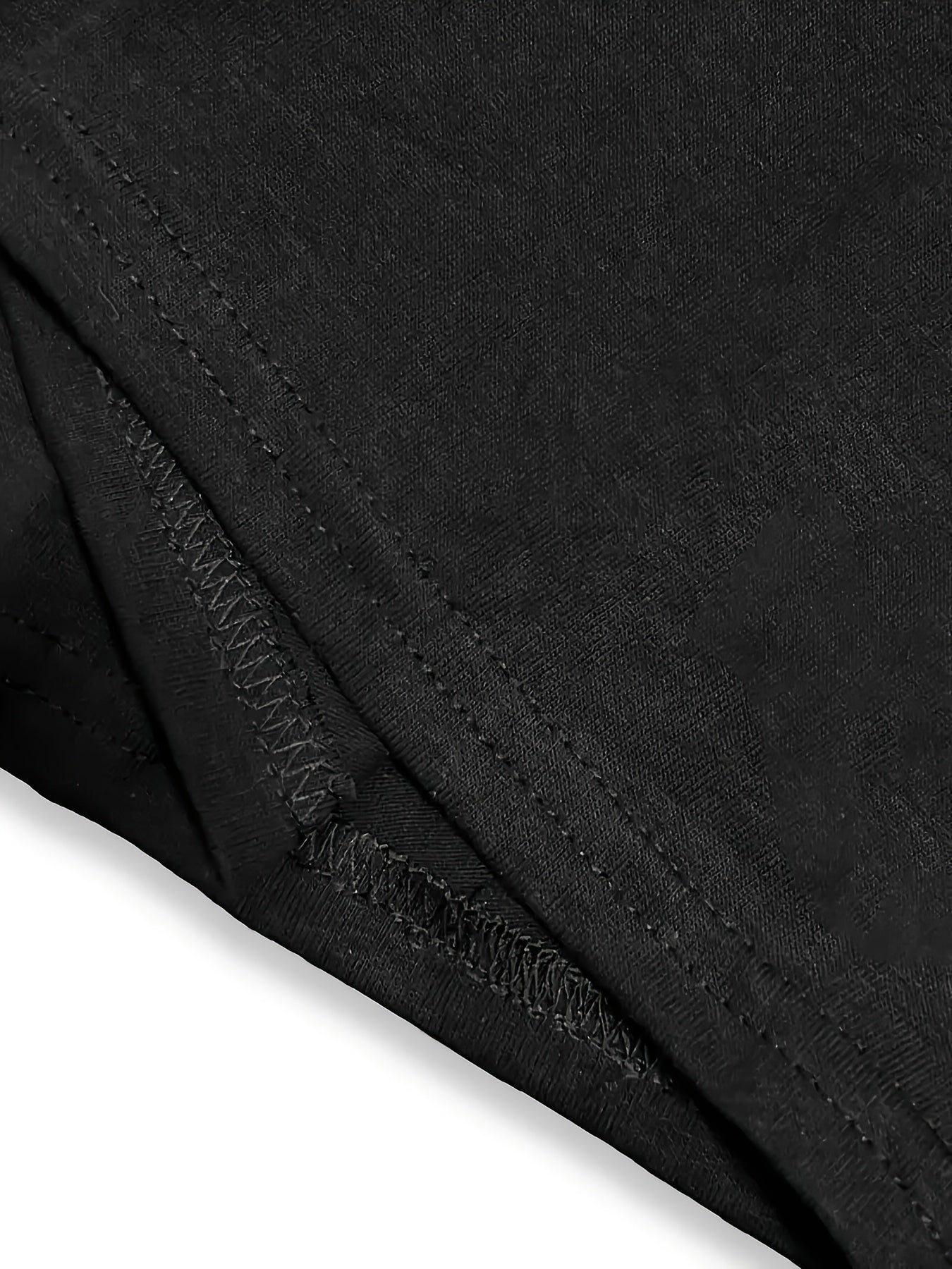 Close-up of black fabric with a visible seam on a white background