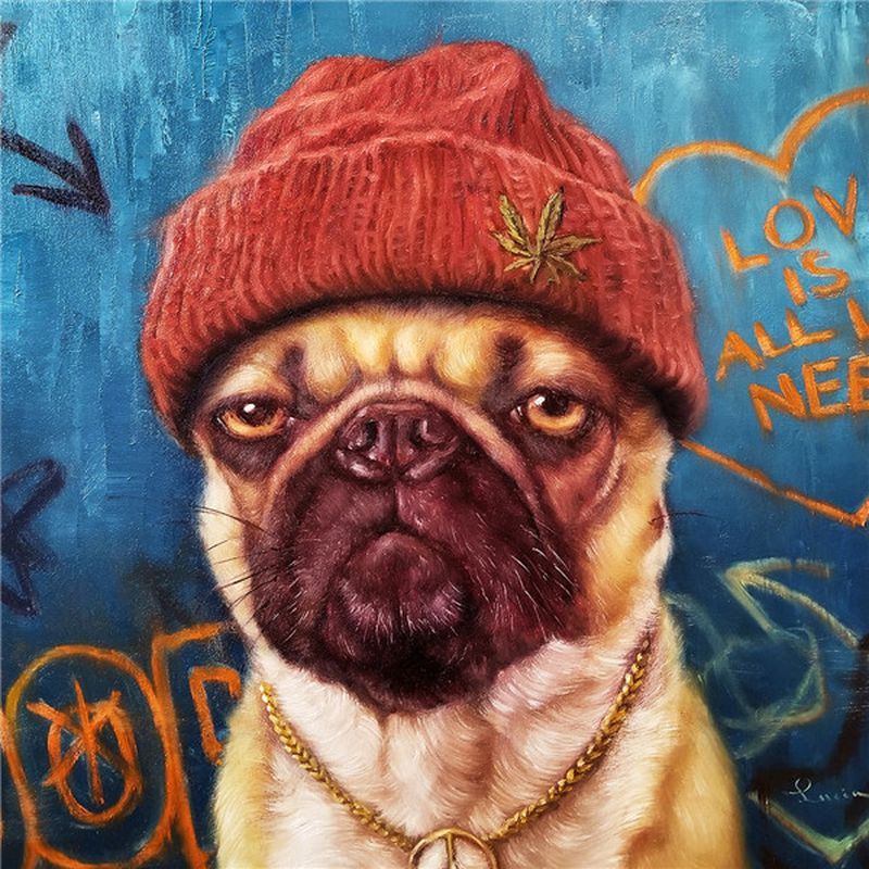 Close-up of hand-painted oil strokes on people portrait