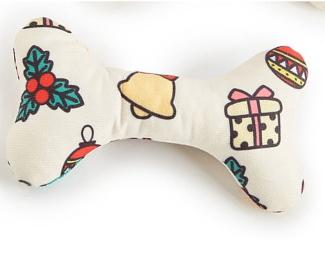 Dog toy with festive designs on a white background