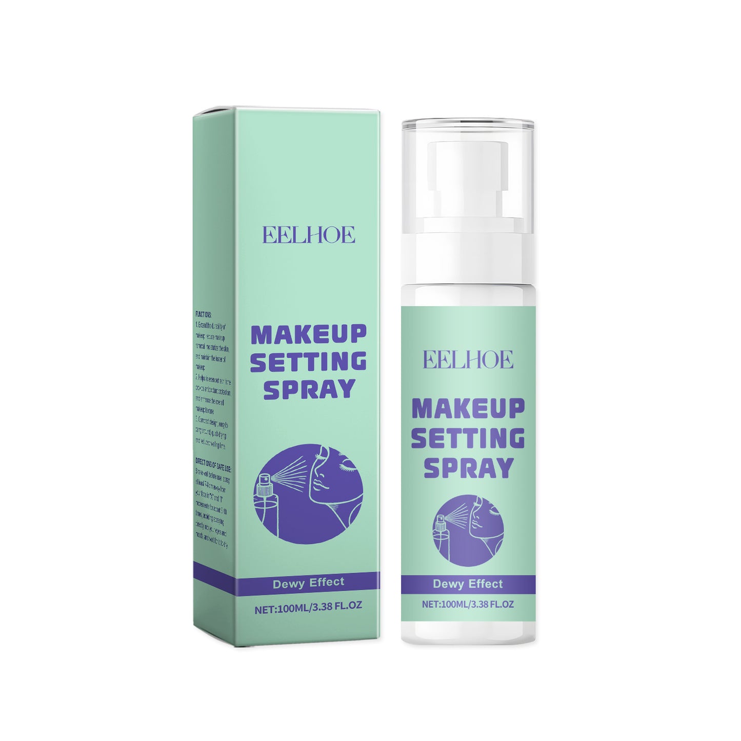 Makeup setting spray with packaging on a white background