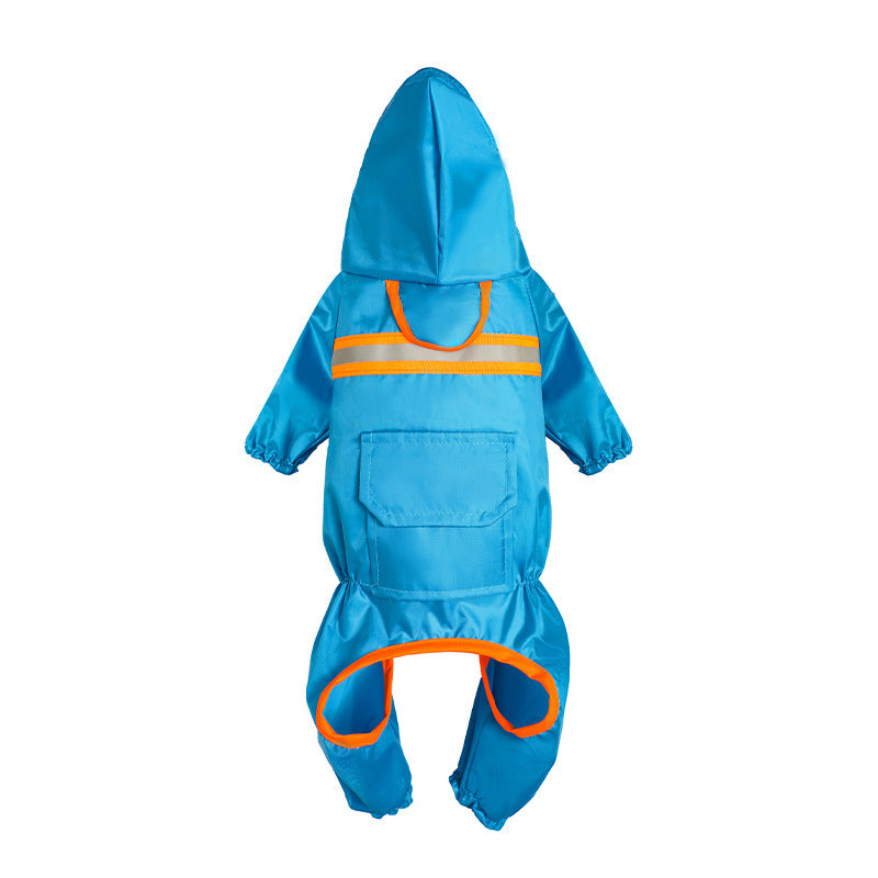 Blue raincoat with orange trim on a white background