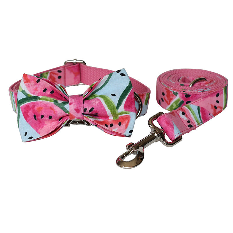 Dog collar and leash set with watermelon pattern on a white background