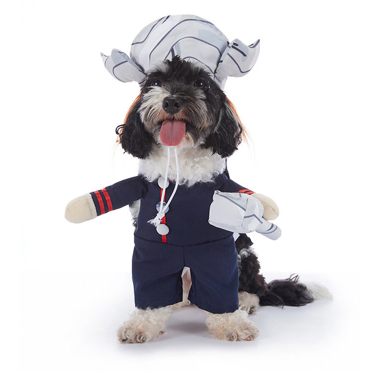 Dog wearing a Halloween costume with a large white蜗牛壳 on a white background