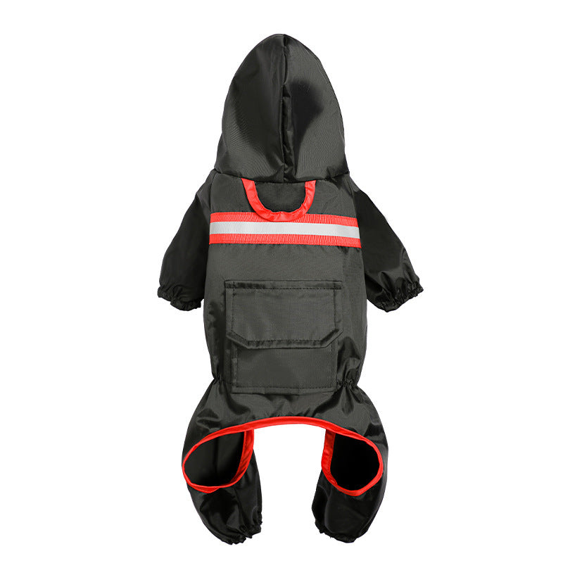 Black snowsuit with reflective red and white accents on a white background