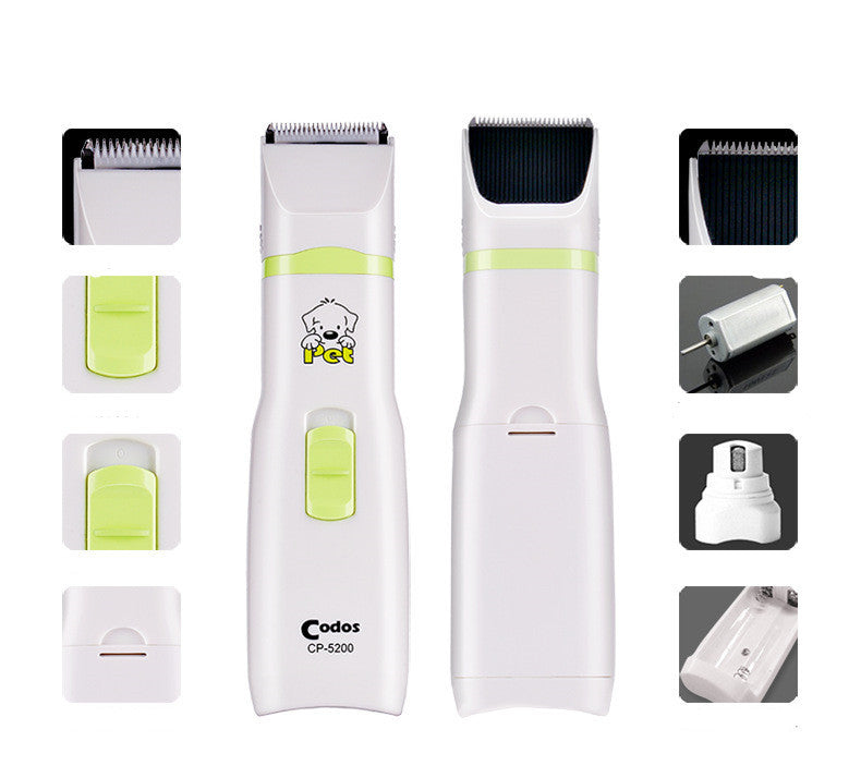 Pet grooming clippers with attachments on a white background