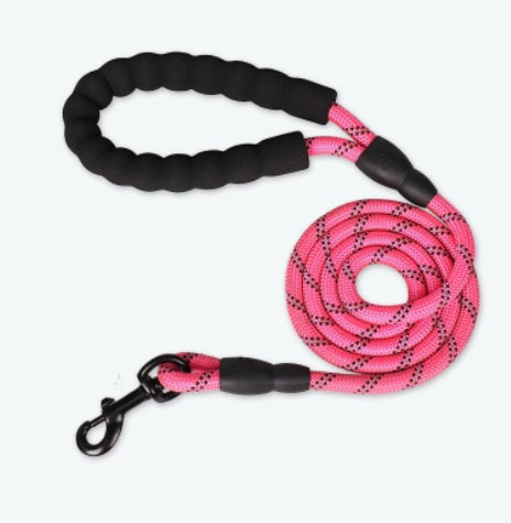 Black and pink dog leash on a white background