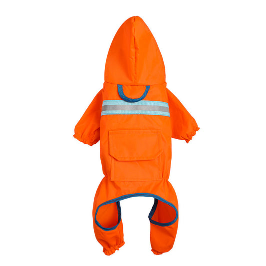 Orange raincoat with reflective strip on a white background
