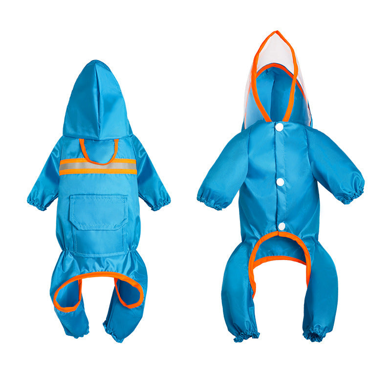 Blue shark-themed raincoat with orange accents on a white background