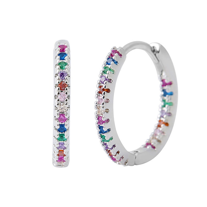 Geometric Circle Ear Clips – Multicolor Zircon Earrings