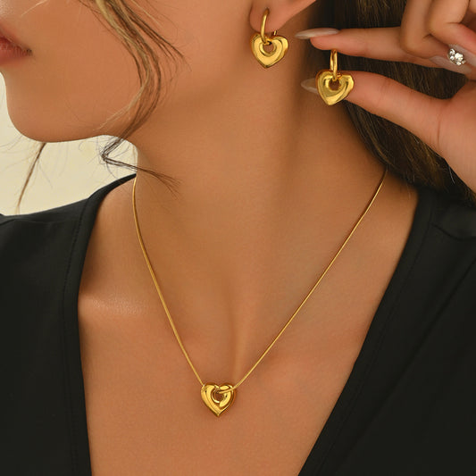 Lxalry 18K Gold Plated Hollow Heart Jewelry Set