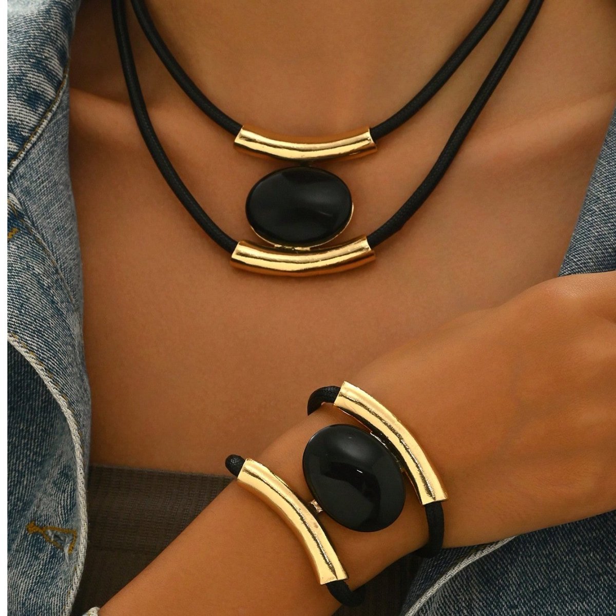 Bold Black & Gold Spiral Jewelry Set