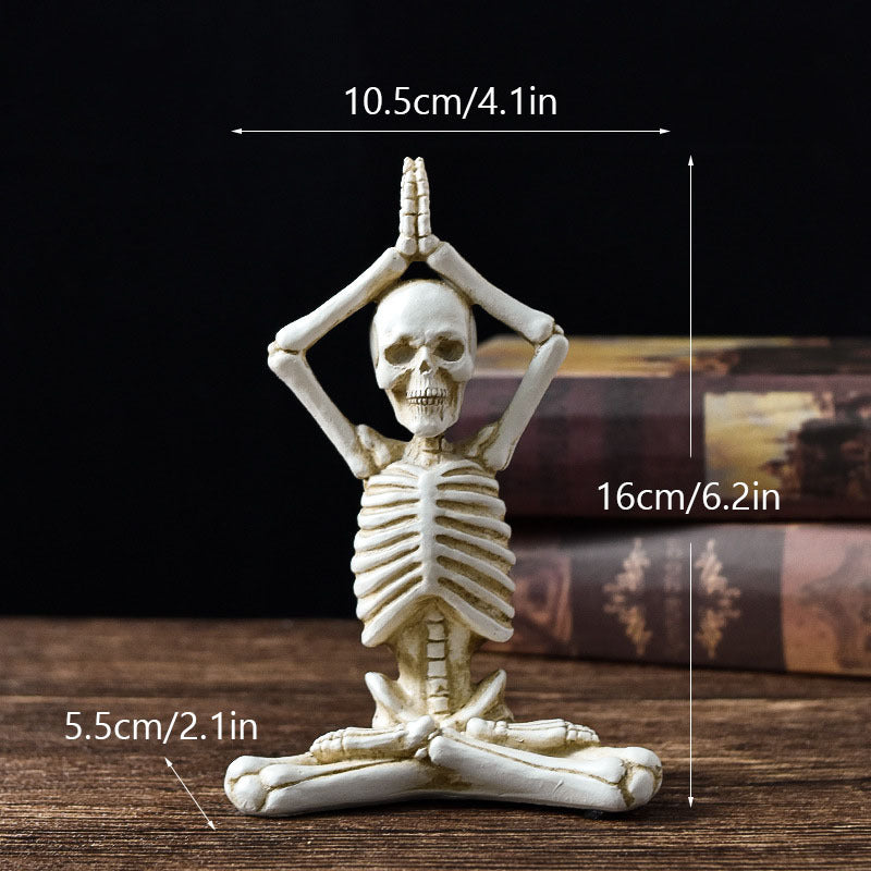 Yoga skeleton figure with measurements on a dark background